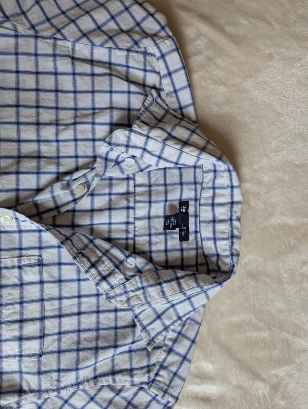 Gap Slim Fit Button Down Shirt Men's XS White Blue Plaid - Picture 3 of 4